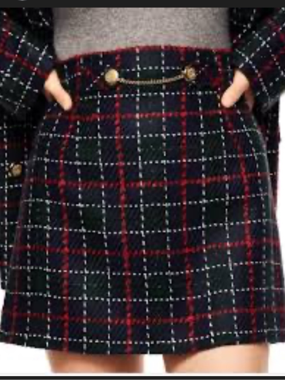 Zara Blue Green Red Tartan Plaid Knit Mini Skirt Size Large